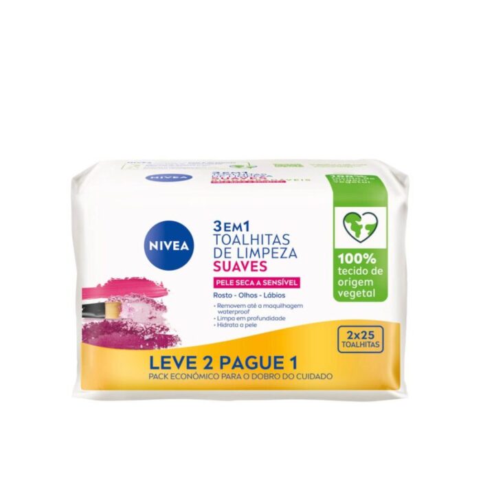 nivea biodegradable 3 in 1 gentle cleaning wipes 2x25 1